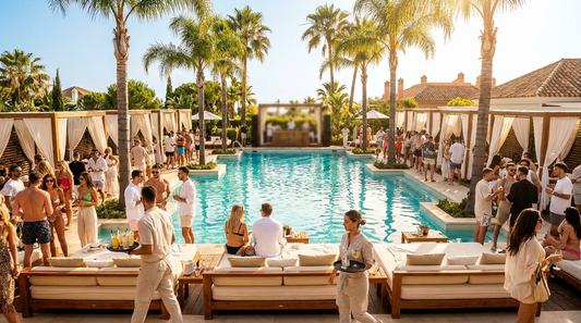Marbella August bank holiday pool party at Mogli, Costa del Sol