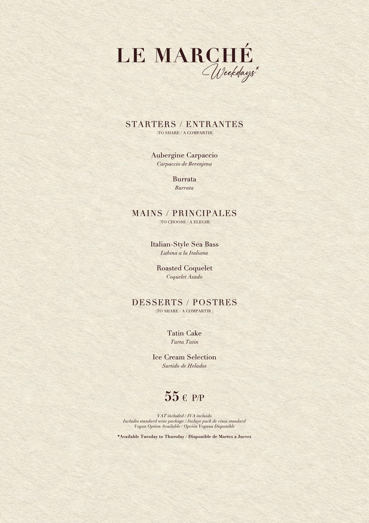Casanis Bistrot Christmas menus 2026 — Le Marché menu (55€)
