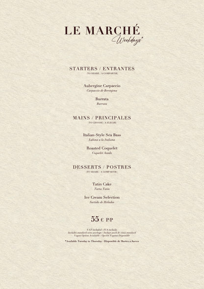 Casanis Bistrot Christmas menus 2026 — Le Marché menu (55€)