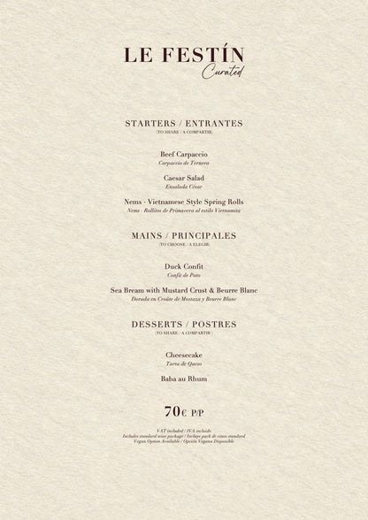 Casanis Bistrot Christmas menus 2026 — Le Festín menu (70€)