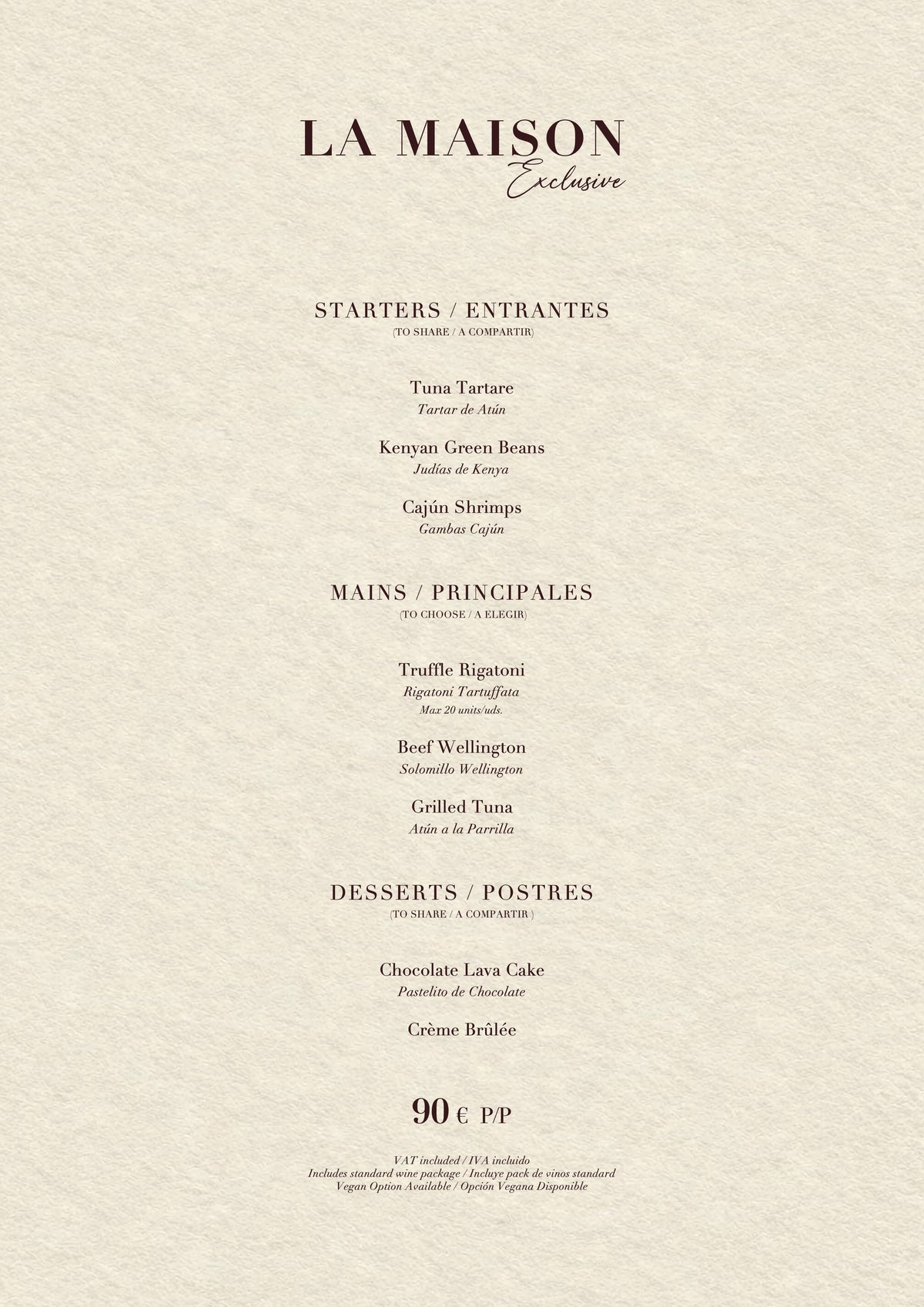Casanis Bistrot Christmas menus 2026 — La Maison menu (90€)