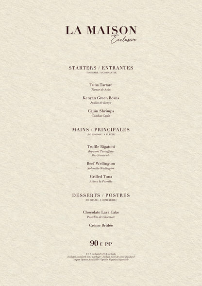 Casanis Bistrot Christmas menus 2026 — La Maison menu (90€)