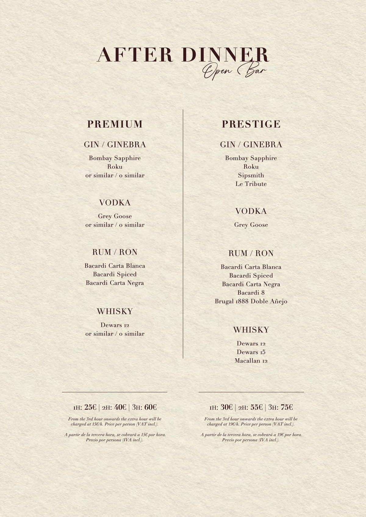 Casanis Bistrot Christmas menus 2026 — after-dinner open bar