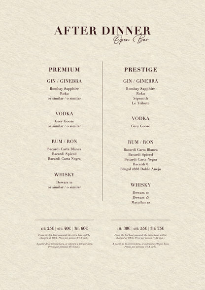 Casanis Bistrot Christmas menus 2026 — after-dinner open bar