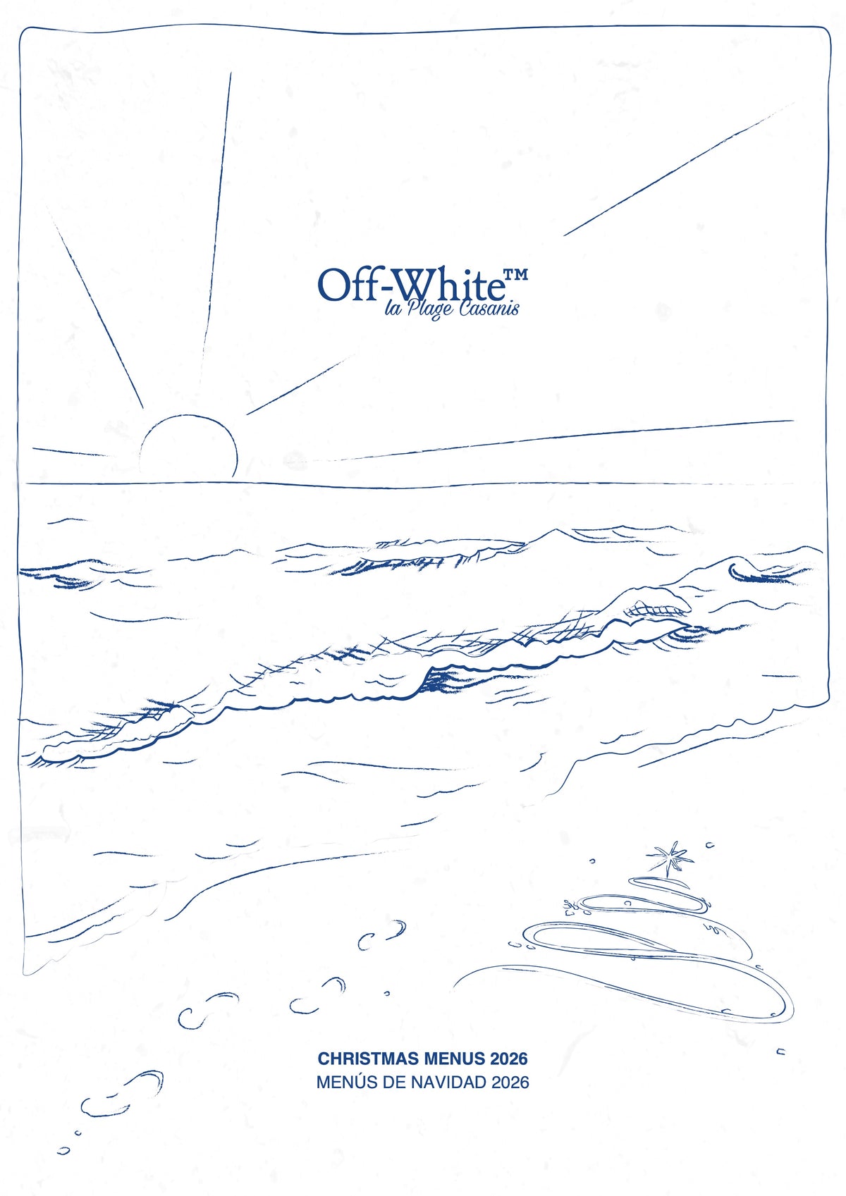 La Plage Casanis Christmas menus 2026 — cover (Off-White™ la Plage Casanis)