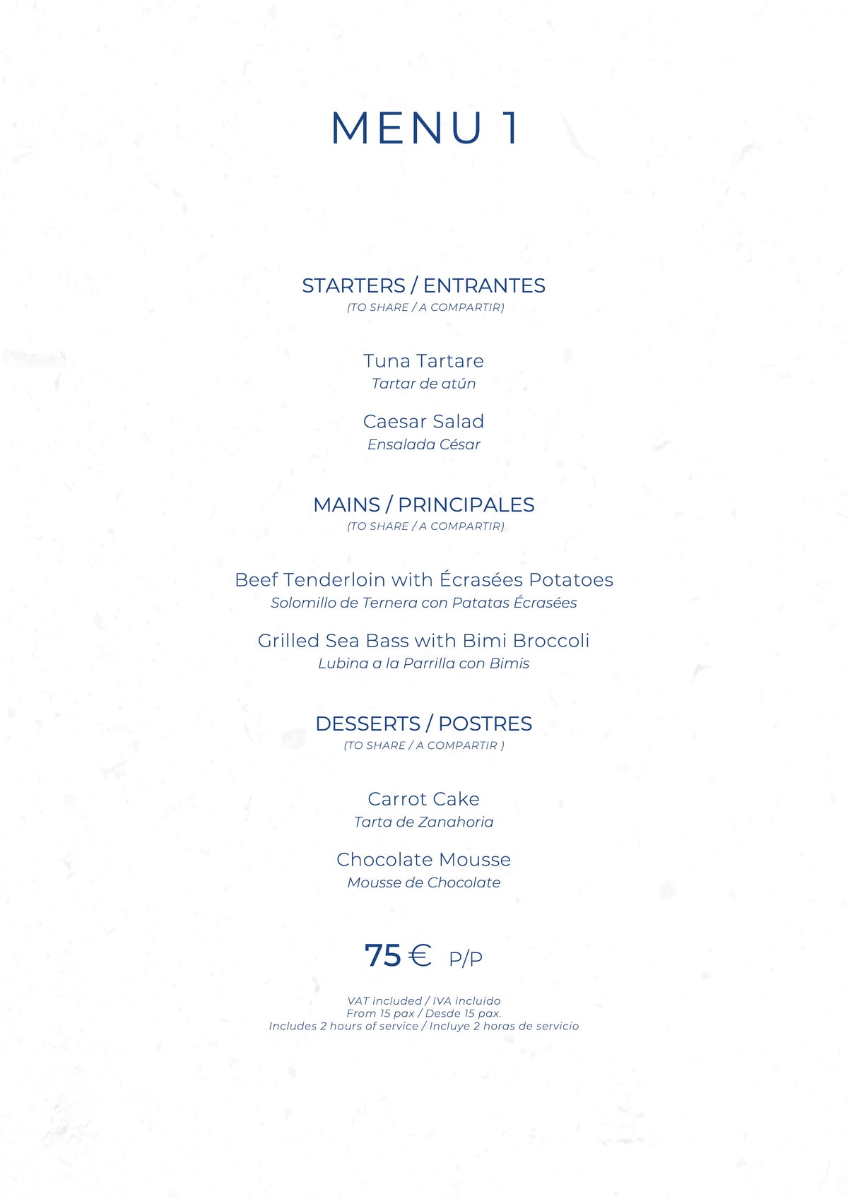 La Plage Casanis Christmas menus 2026 — Menu 1 (75€)