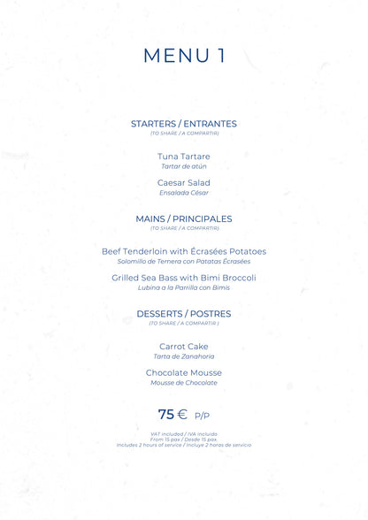 La Plage Casanis Christmas menus 2026 — Menu 1 (75€)