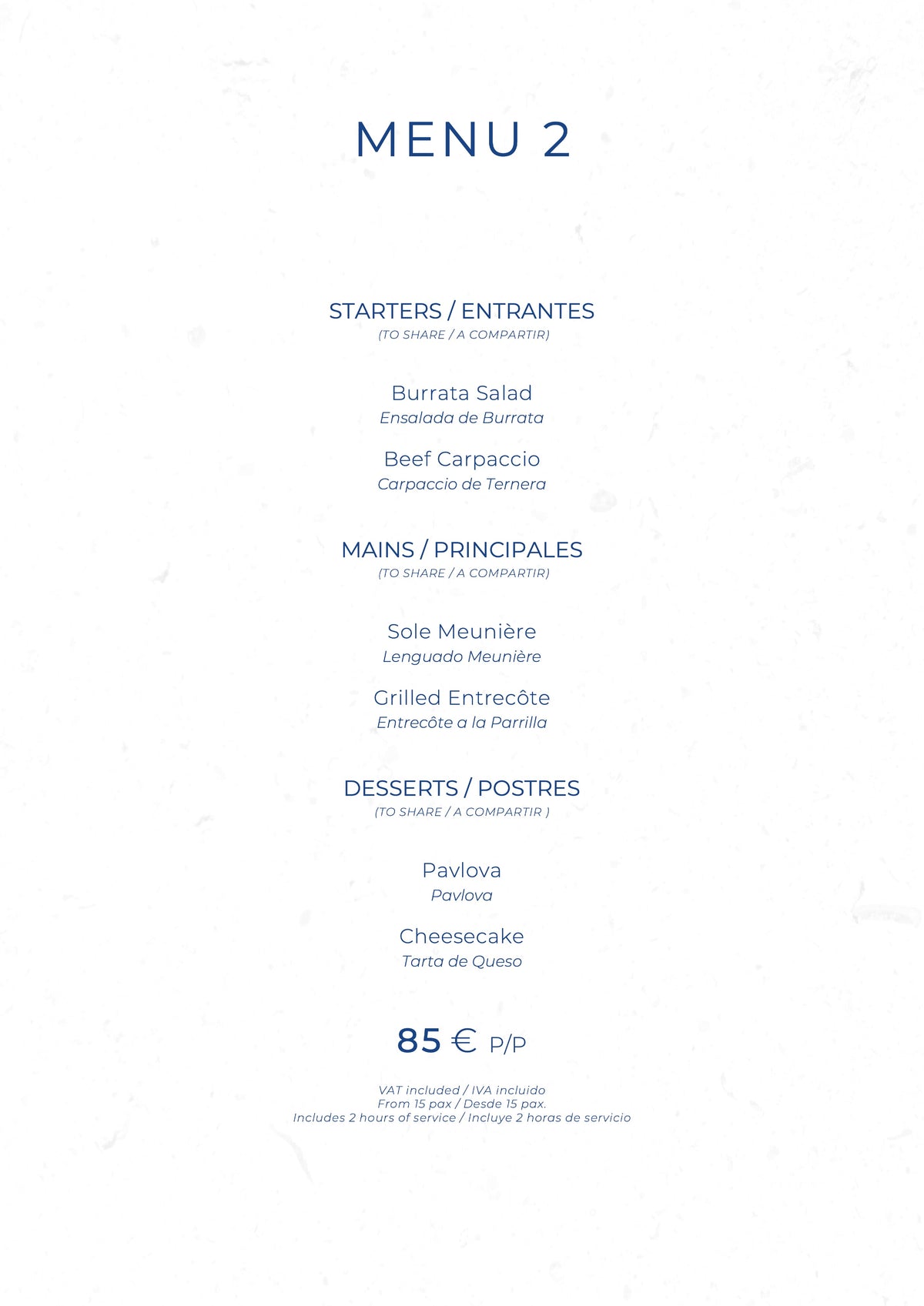 La Plage Casanis Christmas menus 2026 — Menu 2 (85€)