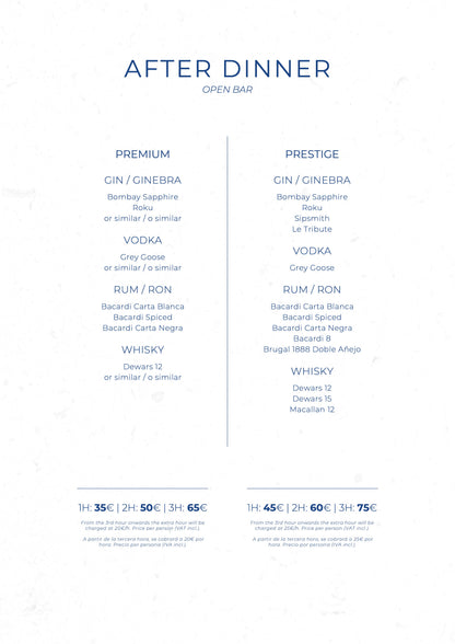 La Plage Casanis Christmas menus 2026 — after-dinner open bar