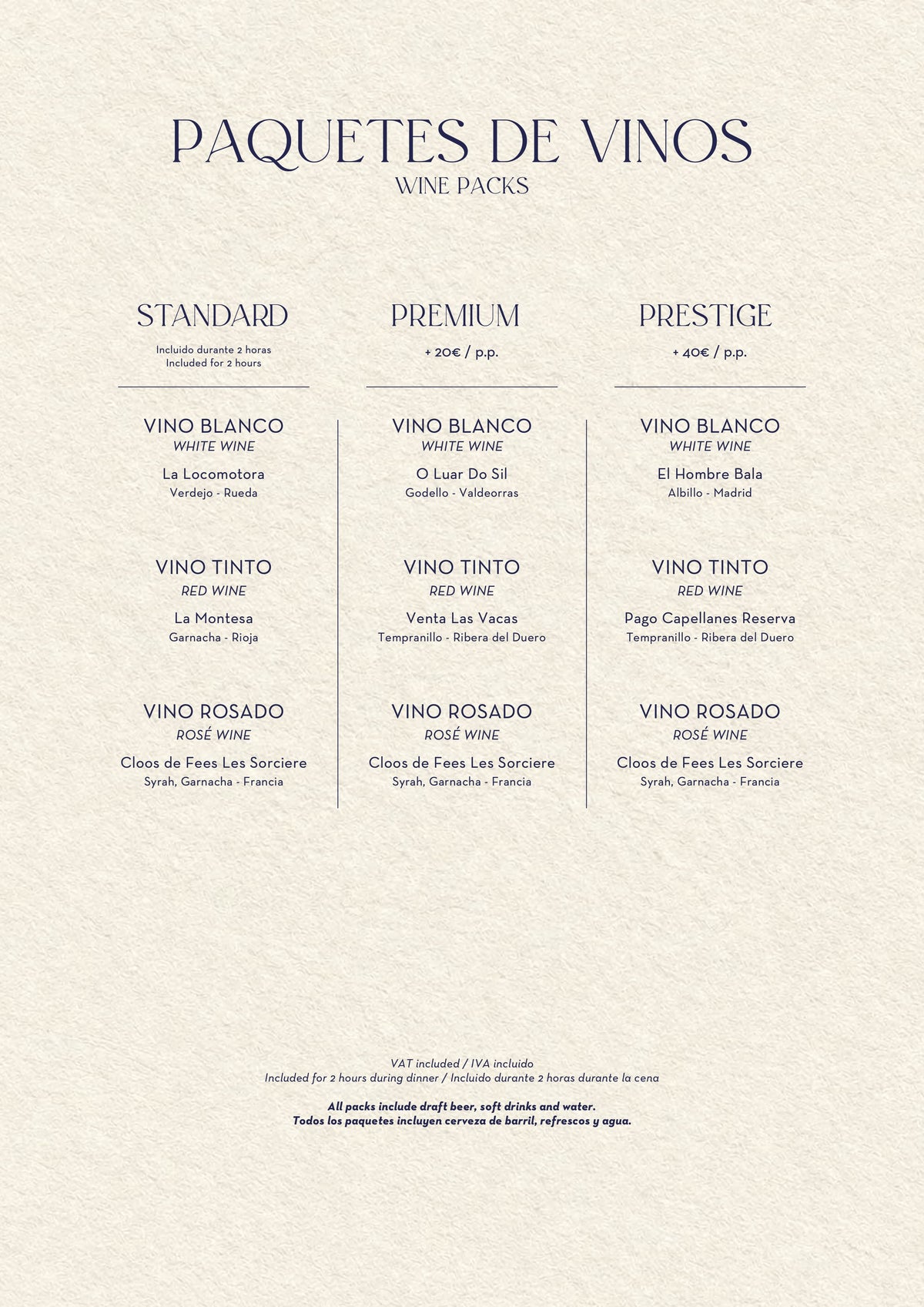 Nota Blu Madrid Christmas menus 2026 — wine packs