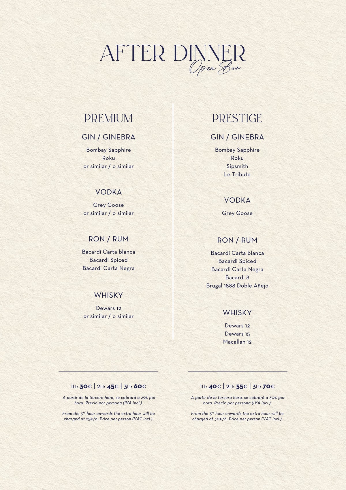 Nota Blu Madrid Christmas menus 2026 — after-dinner open bar