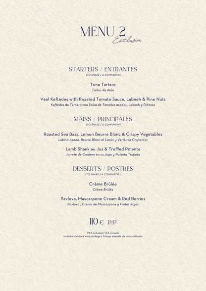 Nota Blu Marbella Christmas menus 2026 — Menu 2 (110€)