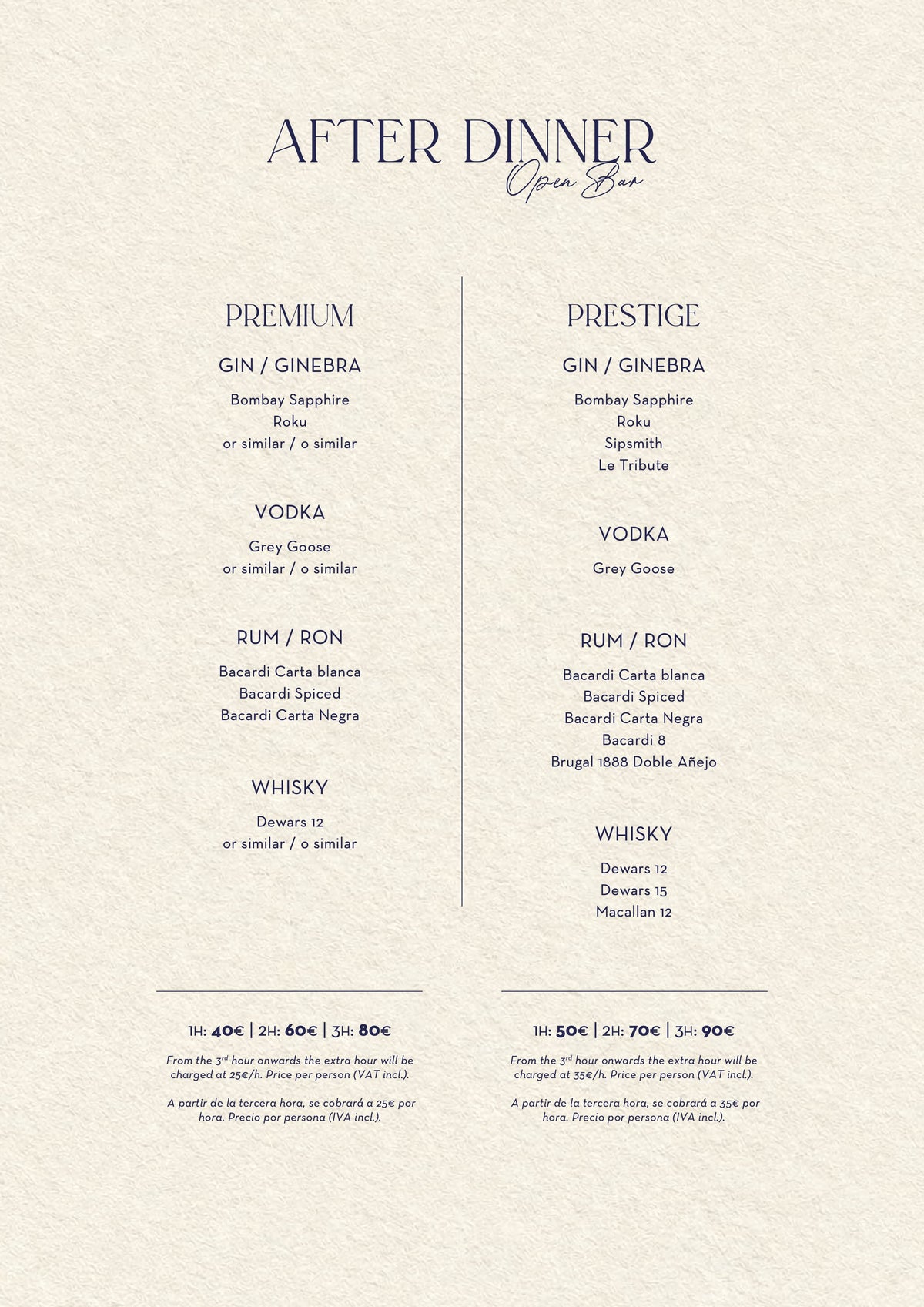 Nota Blu Marbella Christmas menus 2026 — after-dinner open bar
