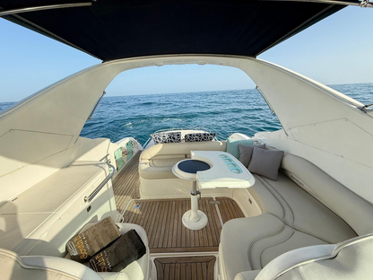 Cockpit and lounge area on board Fairline Targa 48 GT yacht at sea