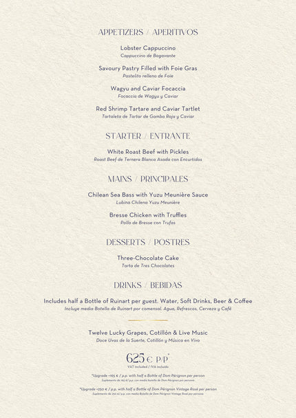 Menu du réveillon 2026 · Nota Blu Marbella — 2