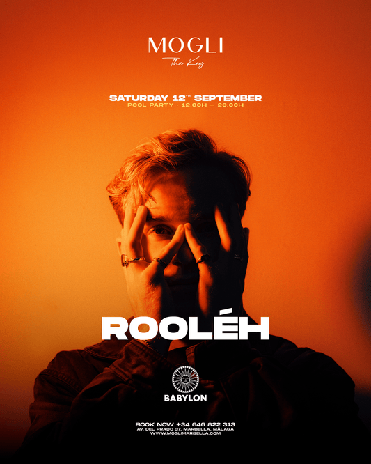 Babylon x Mogli presenting Rooléh — Saturday 12 September 2026 pool party flyer, Mogli The Key Marbella