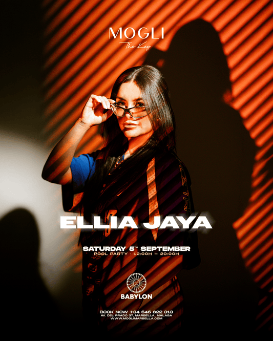 Babylon x Mogli presenting Ellia Jaya — Saturday 5 September 2026 pool party flyer, Mogli The Key Marbella